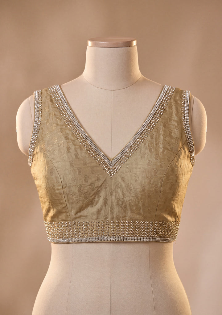 Mehendi Green Tissue Gold Stonework Saree With Matching Blouse Piece