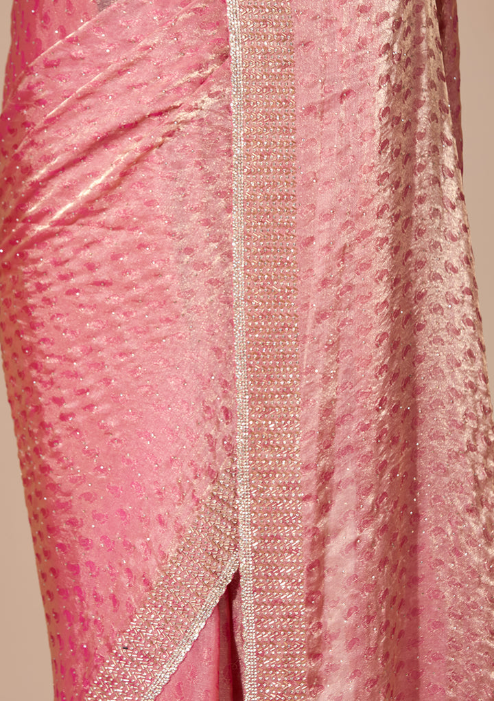 Onion Pink Tissue Gold Stonework Saree With Matching Blouse Piece