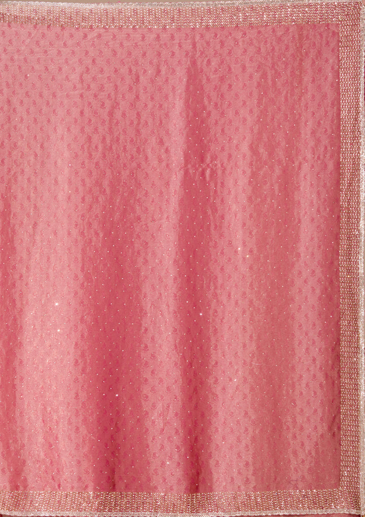 Onion Pink Tissue Gold Stonework Saree With Matching Blouse Piece