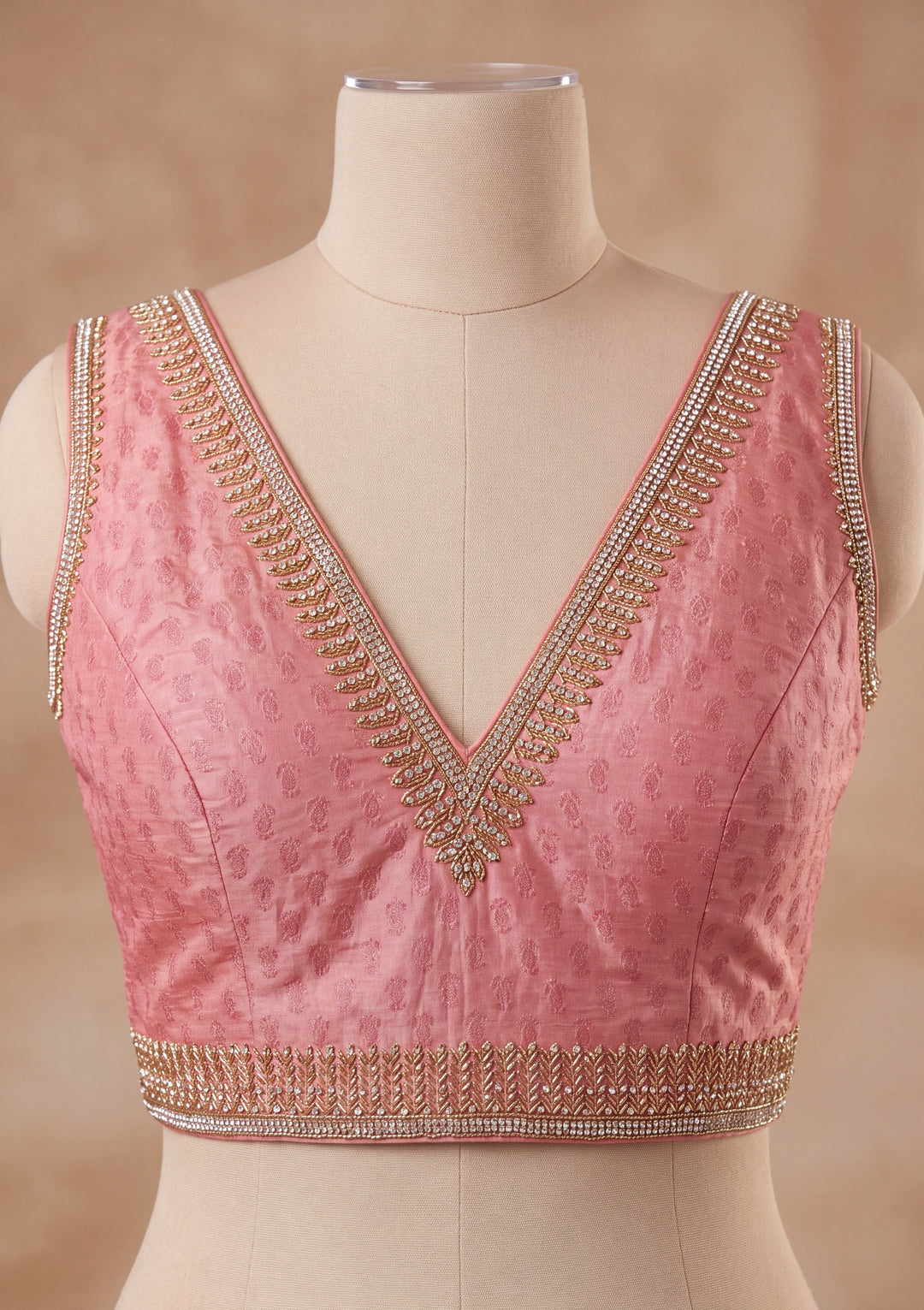 Onion Pink Tissue Gold Stonework Saree With Matching Blouse Piece