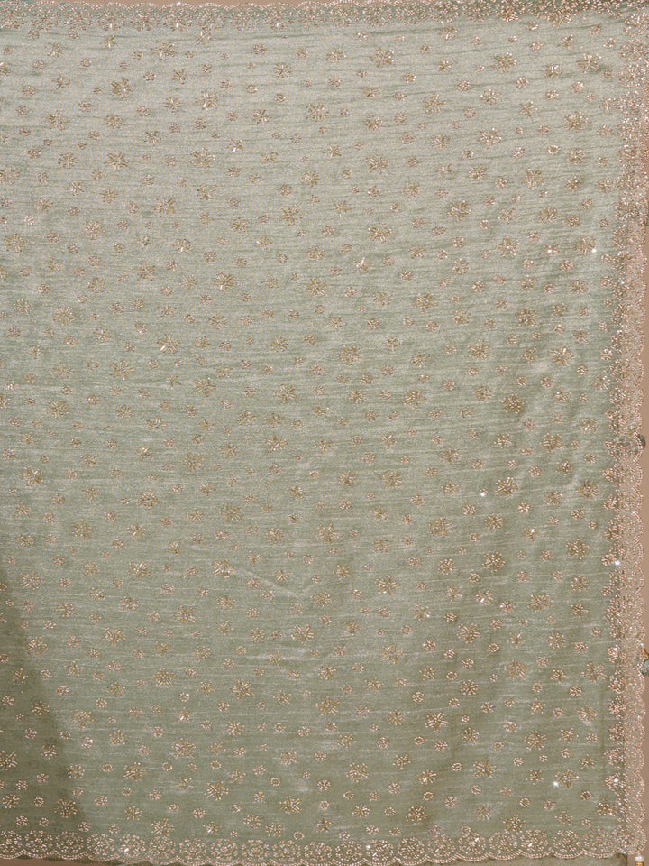 Sea Green Satin Gold Stonework Saree With Matching Blouse Piece