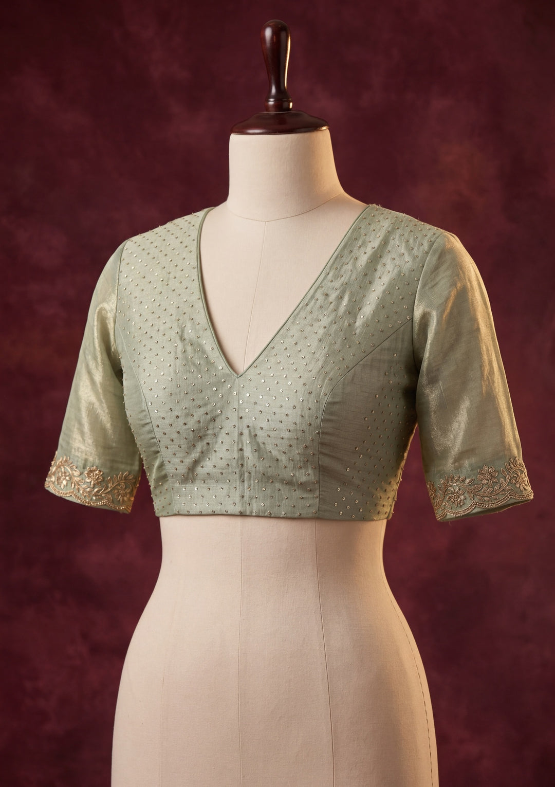 Sea Green Satin Gold Stonework Saree With Matching Blouse Piece