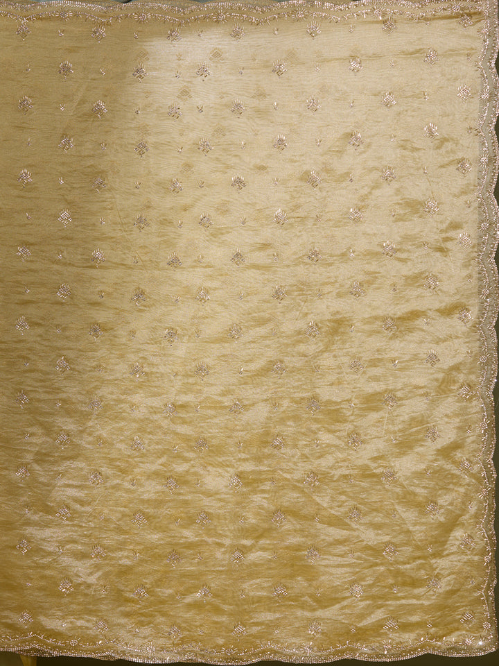 Mustard Yellow Tissue Cutdana Saree With Matching Blouse Piece