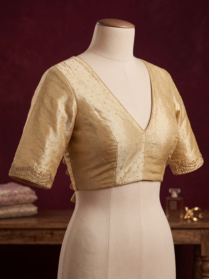 Mustard Yellow Tissue Cutdana Saree With Matching Blouse Piece