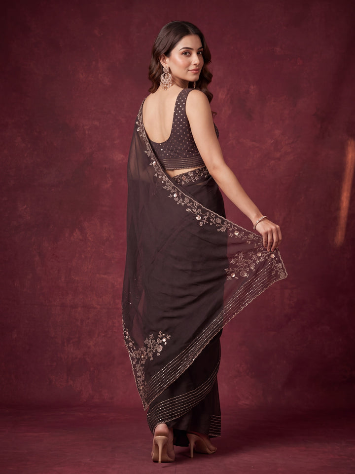 Black Tissue Gold Stonework Saree With Matching Blouse Piece