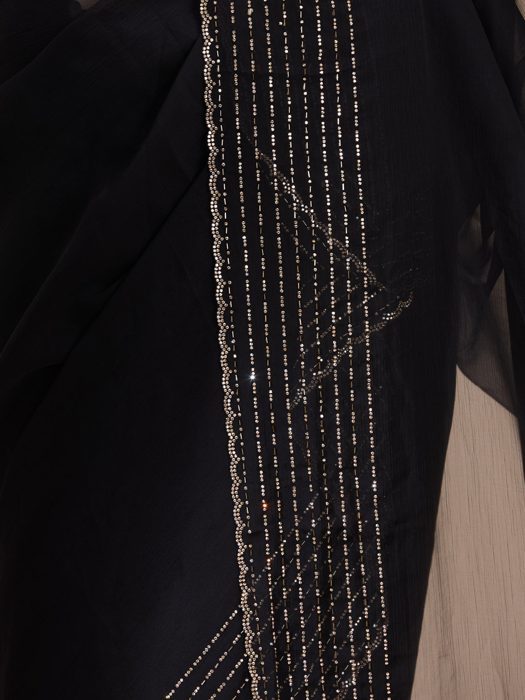 Black Tissue Gold Stonework Saree With Matching Blouse Piece