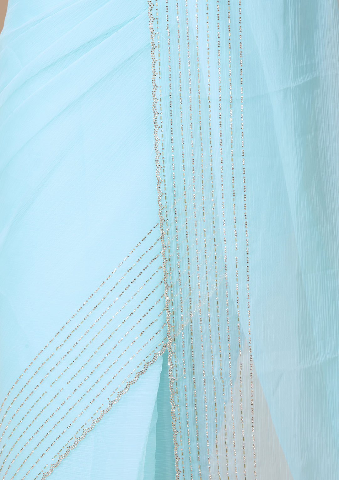Sky Blue Tissue Gold Stonework Saree With Matching Blouse Piece
