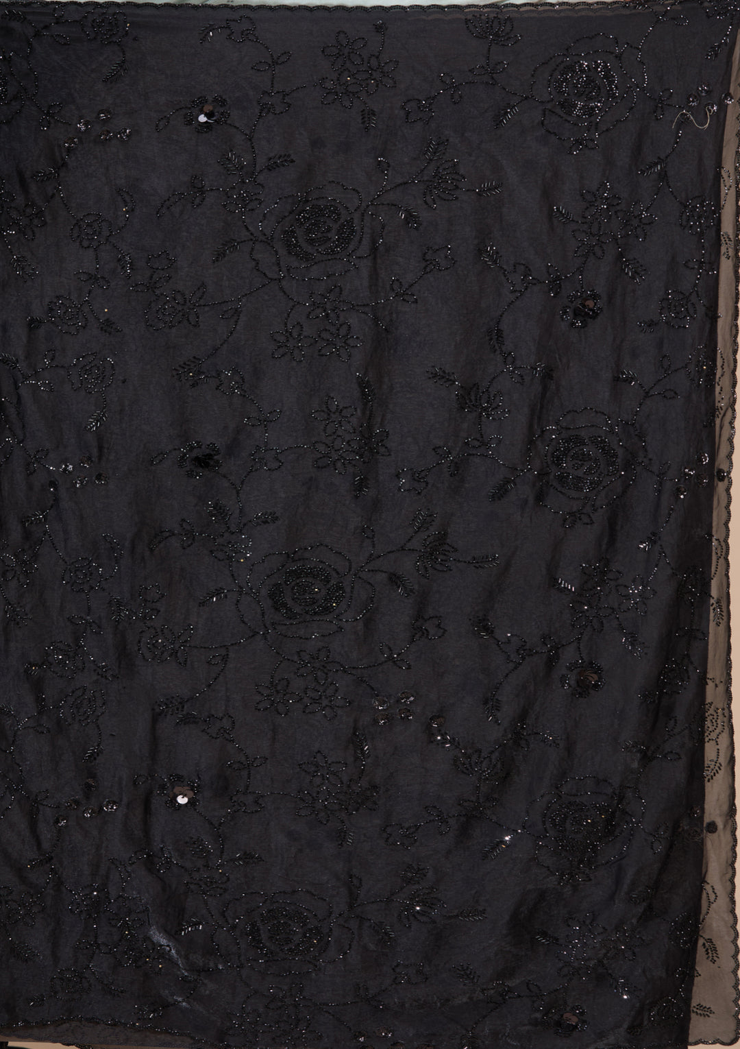 Black Satin Swarovski Saree With Matching Blouse Piece