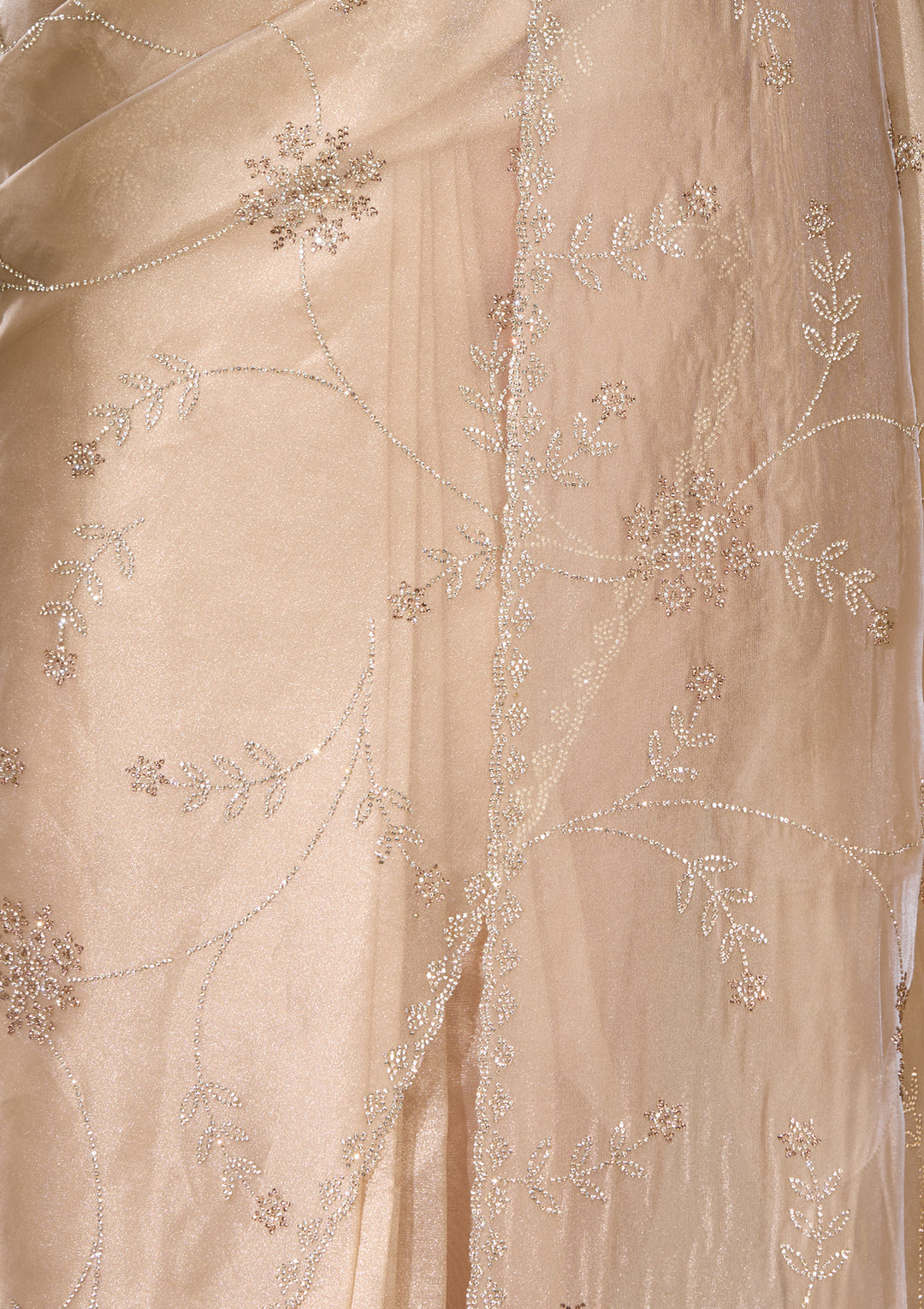 Beige Tissue Gold Stonework Saree With Matching Blouse Piece