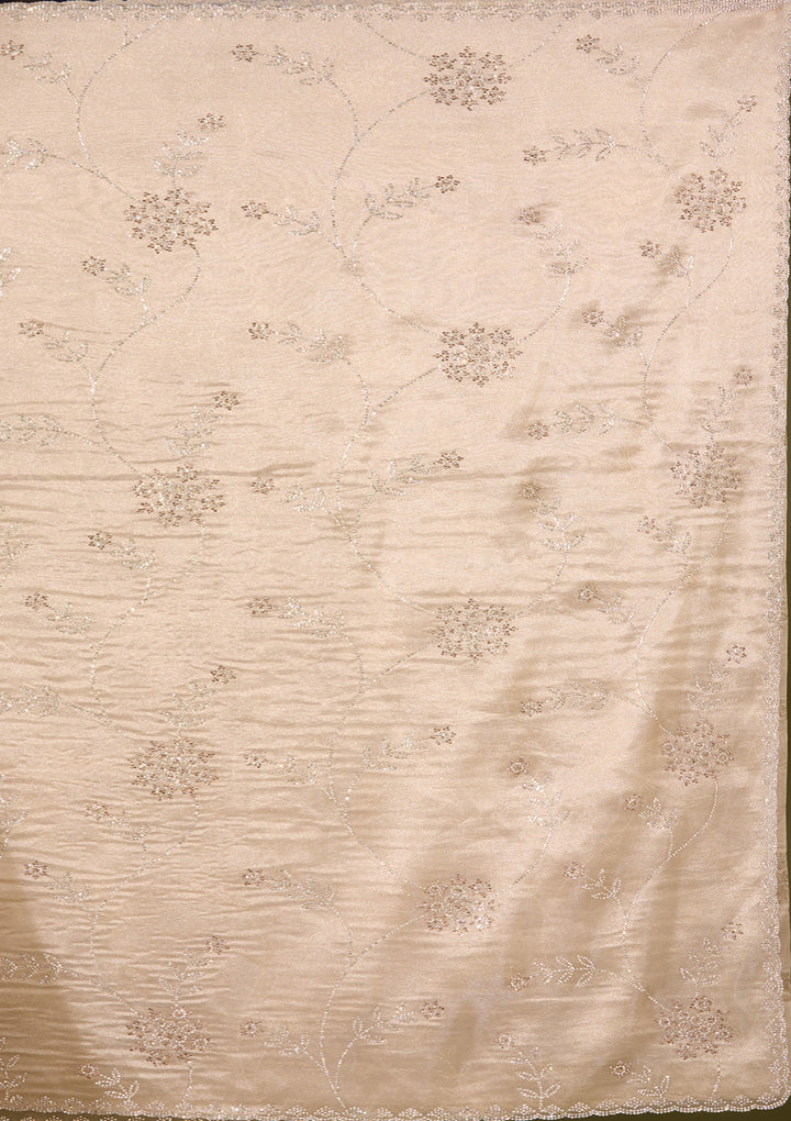 Beige Tissue Gold Stonework Saree With Matching Blouse Piece