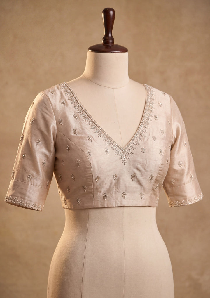 Beige Tissue Gold Stonework Saree With Matching Blouse Piece