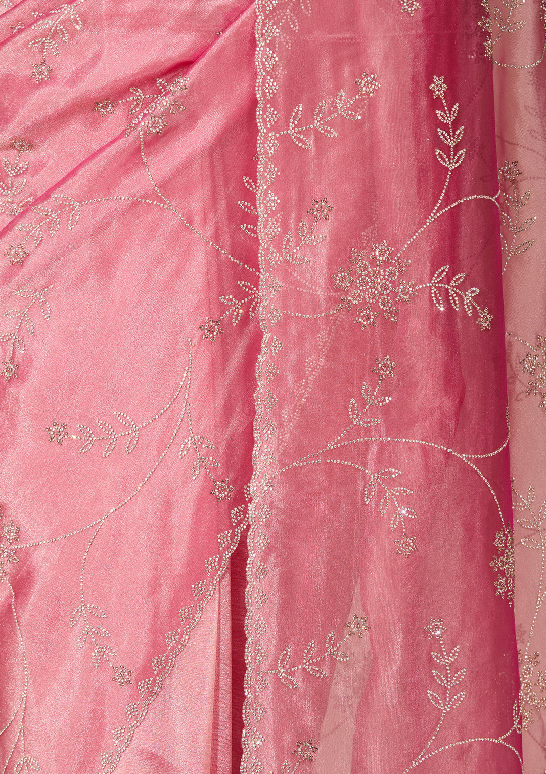 Onion Pink Tissue Gold Stonework Saree With Matching Blouse Piece