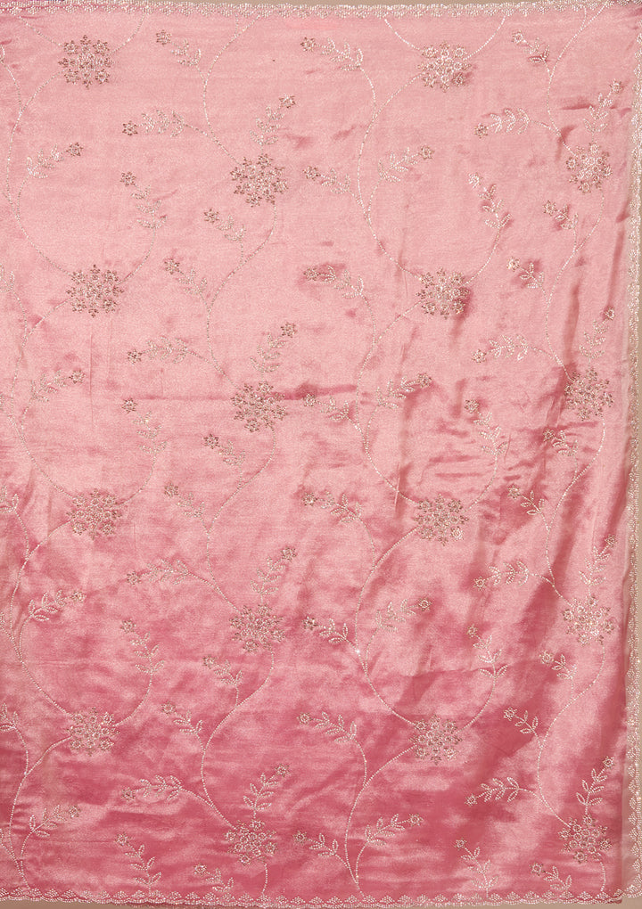 Onion Pink Tissue Gold Stonework Saree With Matching Blouse Piece