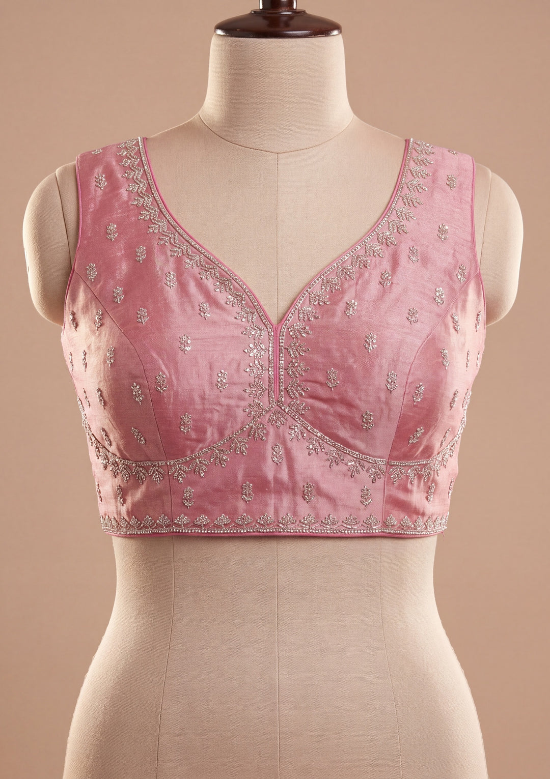 Onion Pink Tissue Gold Stonework Saree With Matching Blouse Piece