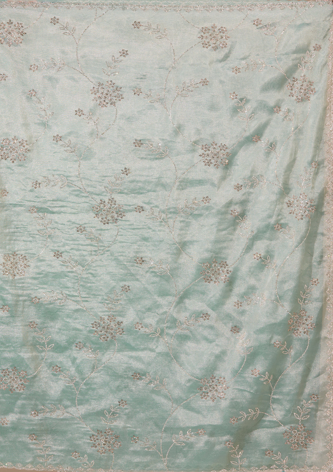 Sky Blue Tissue Gold Stonework Saree With Matching Blouse Piece