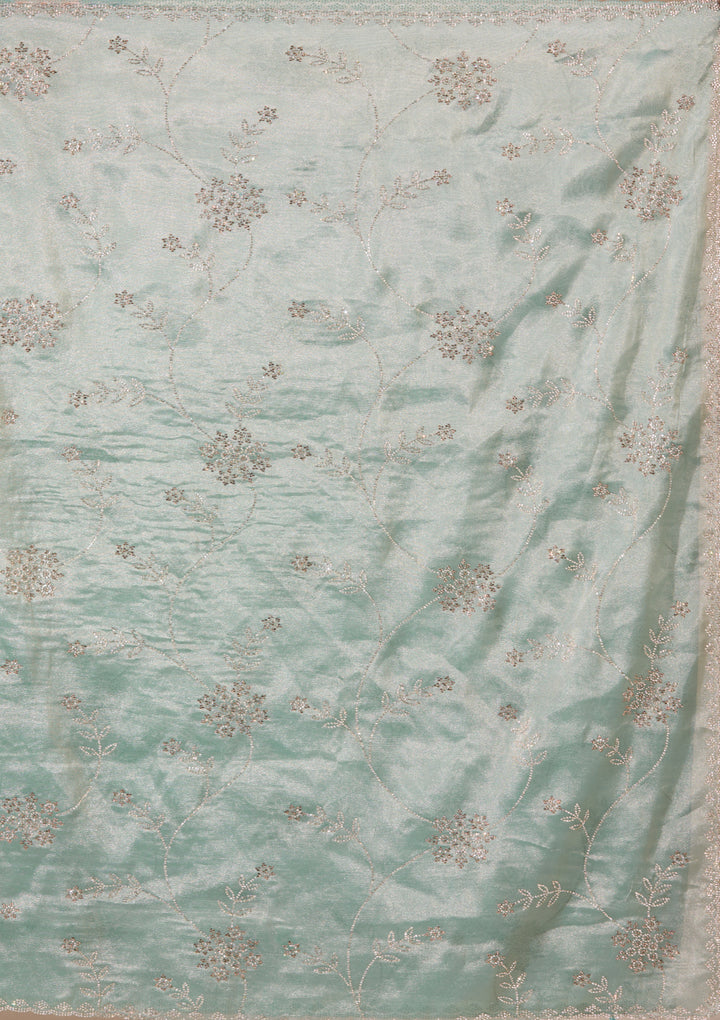 Sky Blue Tissue Gold Stonework Saree With Matching Blouse Piece