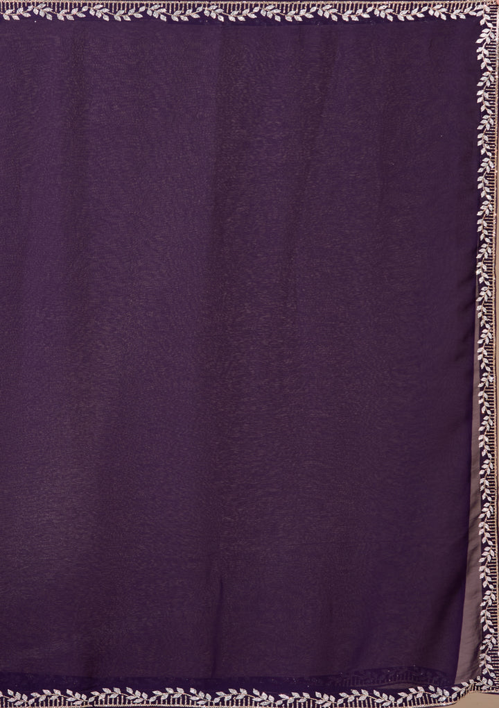 Purple Georgette Gold Stonework Saree With Matching Blouse Piece