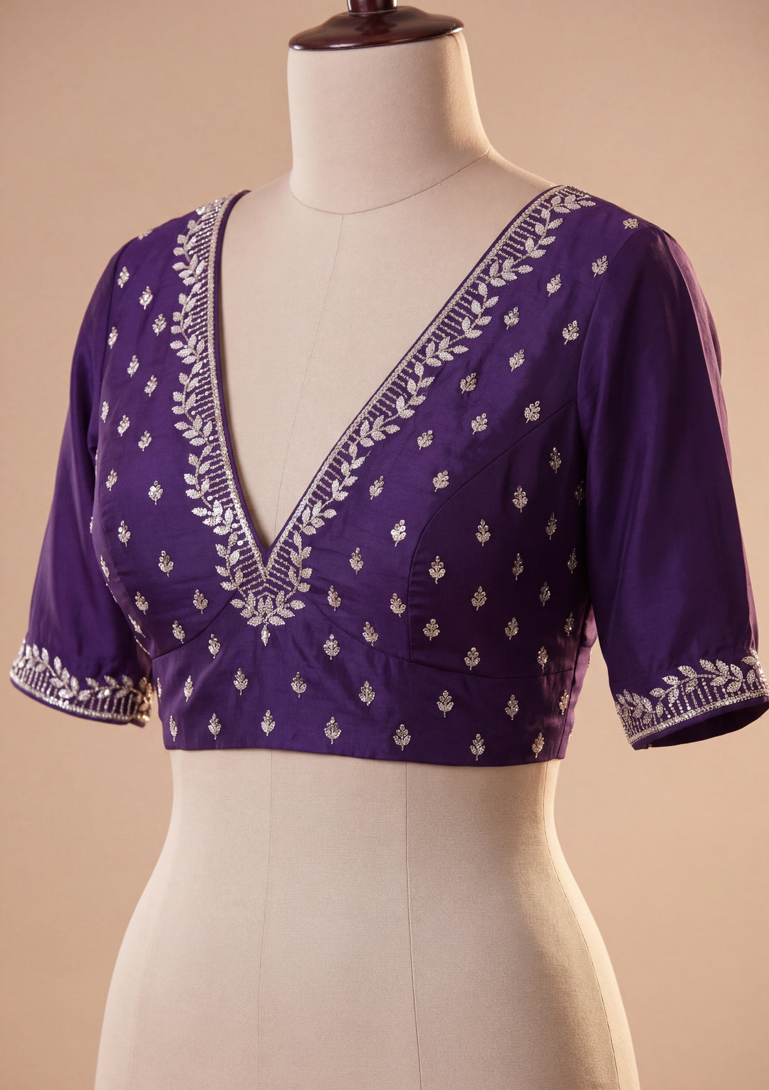 Purple Georgette Gold Stonework Saree With Matching Blouse Piece