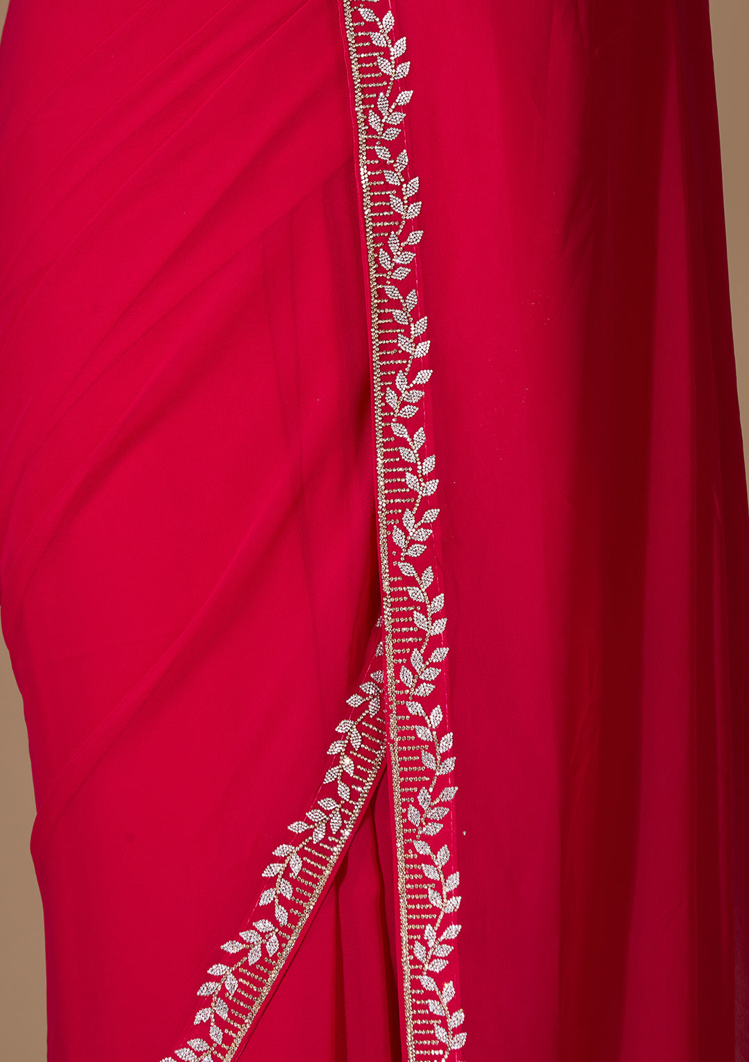 Rani Pink Georgette Gold Stonework Saree With Matching Blouse Piece