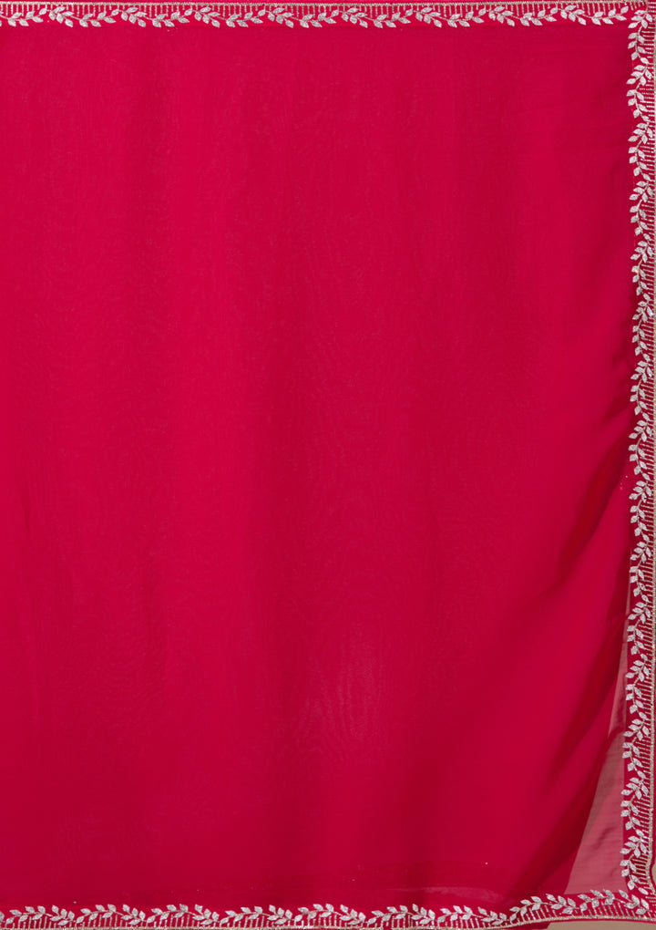 Rani Pink Georgette Gold Stonework Saree With Matching Blouse Piece
