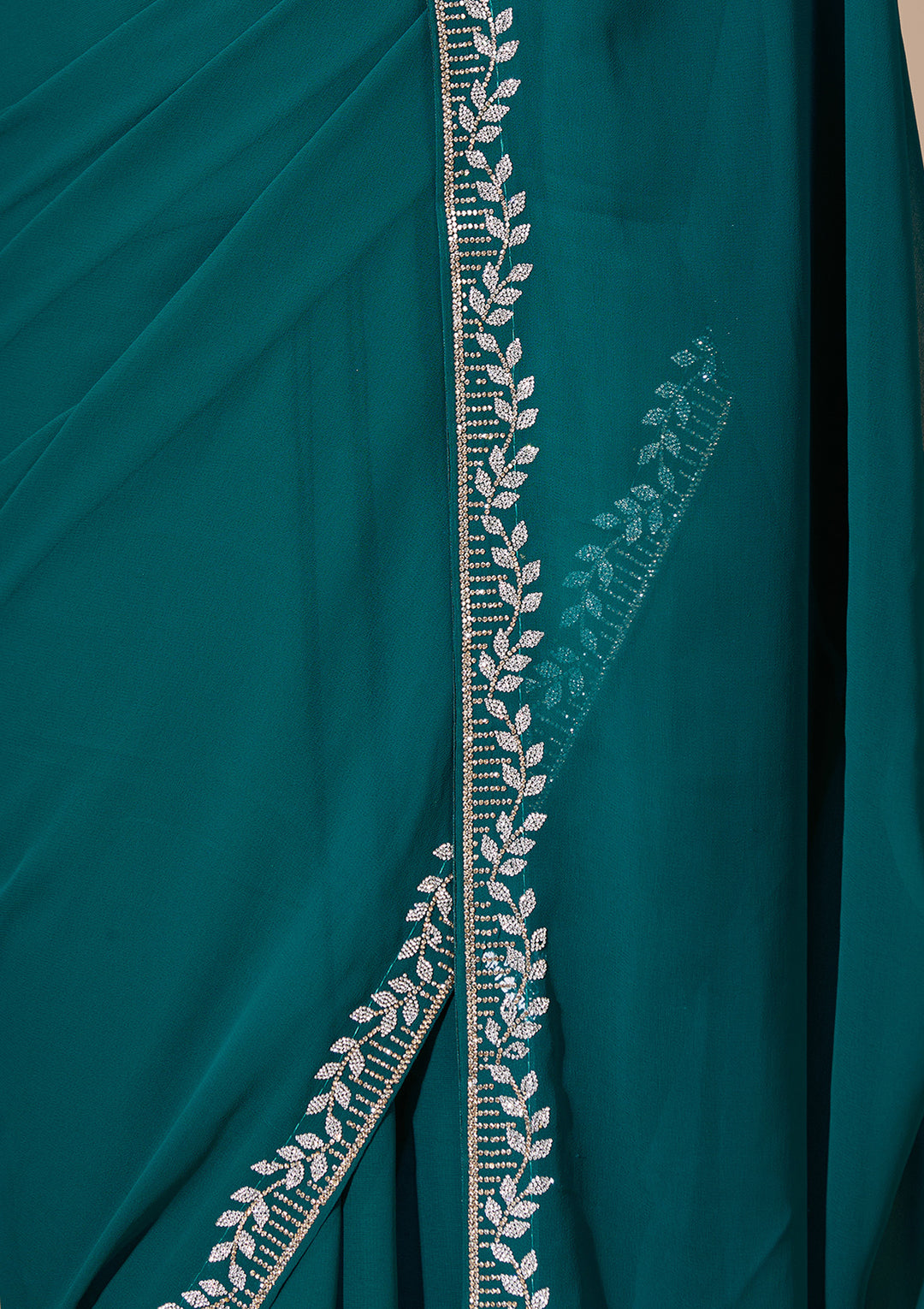 Teal Green Georgette Gold Stonework Saree With Matching Blouse Piece