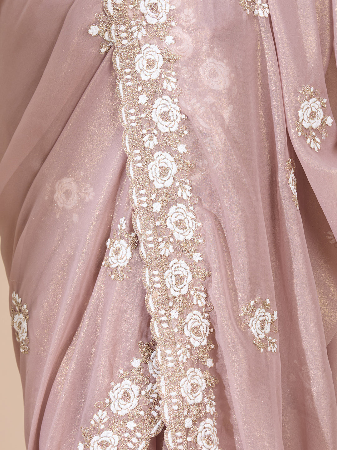 Mauve Georgette Threadwork Saree With Matching Blouse Piece