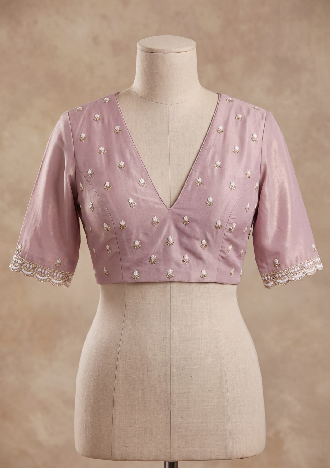 Mauve Georgette Threadwork Saree With Matching Blouse Piece