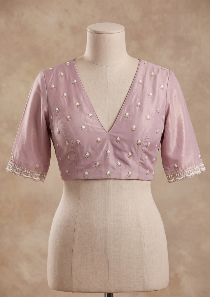 Mauve Georgette Threadwork Saree With Matching Blouse Piece