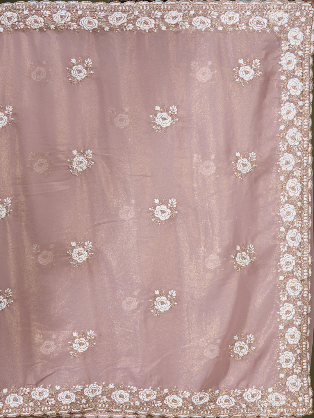 Mauve Georgette Threadwork Saree With Matching Blouse Piece