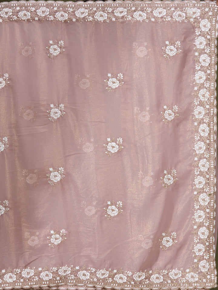 Mauve Georgette Threadwork Saree With Matching Blouse Piece