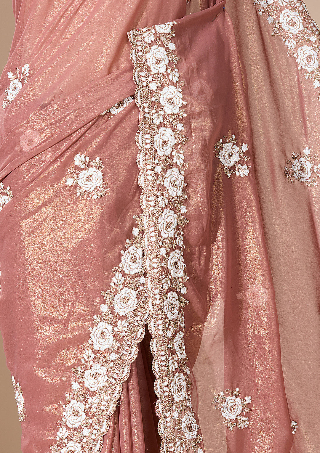 Onion Pink Georgette Threadwork Saree With Matching Blouse Piece