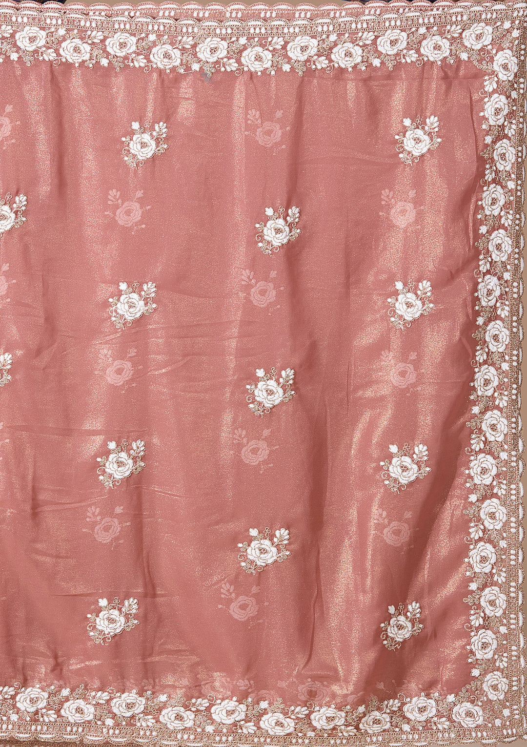 Onion Pink Georgette Threadwork Saree With Matching Blouse Piece
