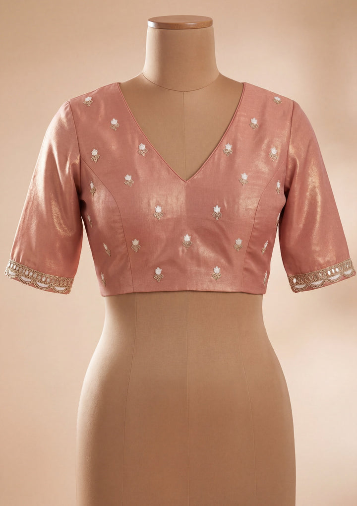 Onion Pink Georgette Threadwork Saree With Matching Blouse Piece