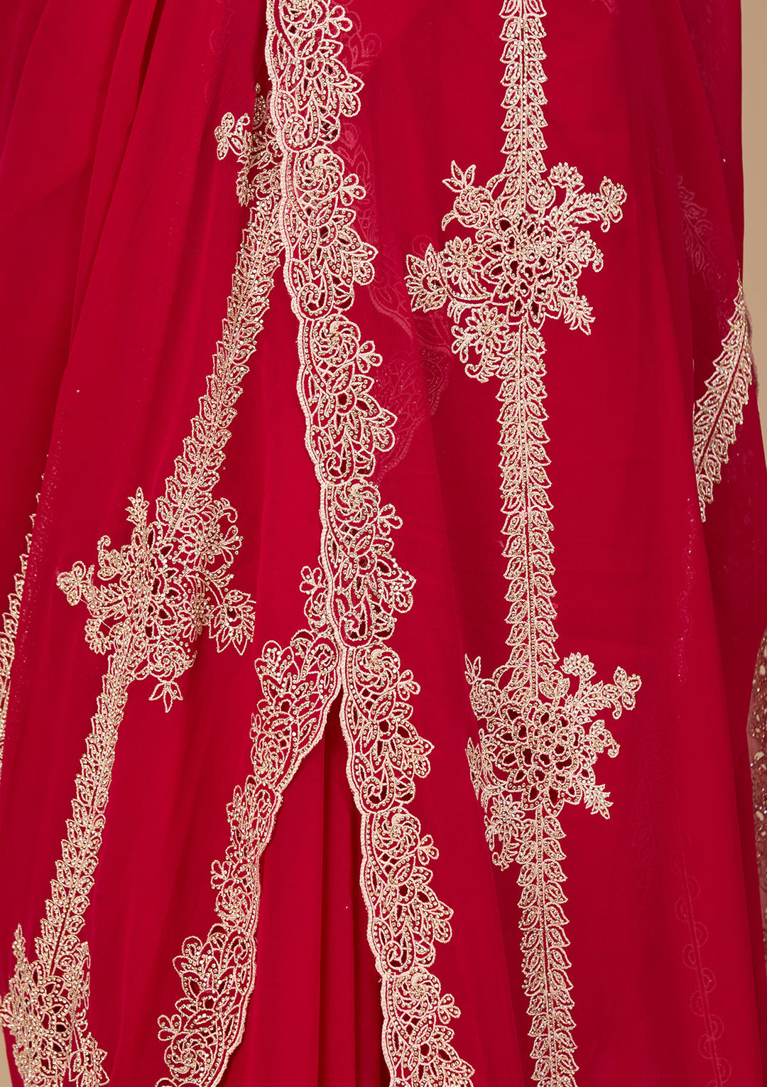 Rani Pink Satin Gold Zariwork Saree With Matching Blouse Piece
