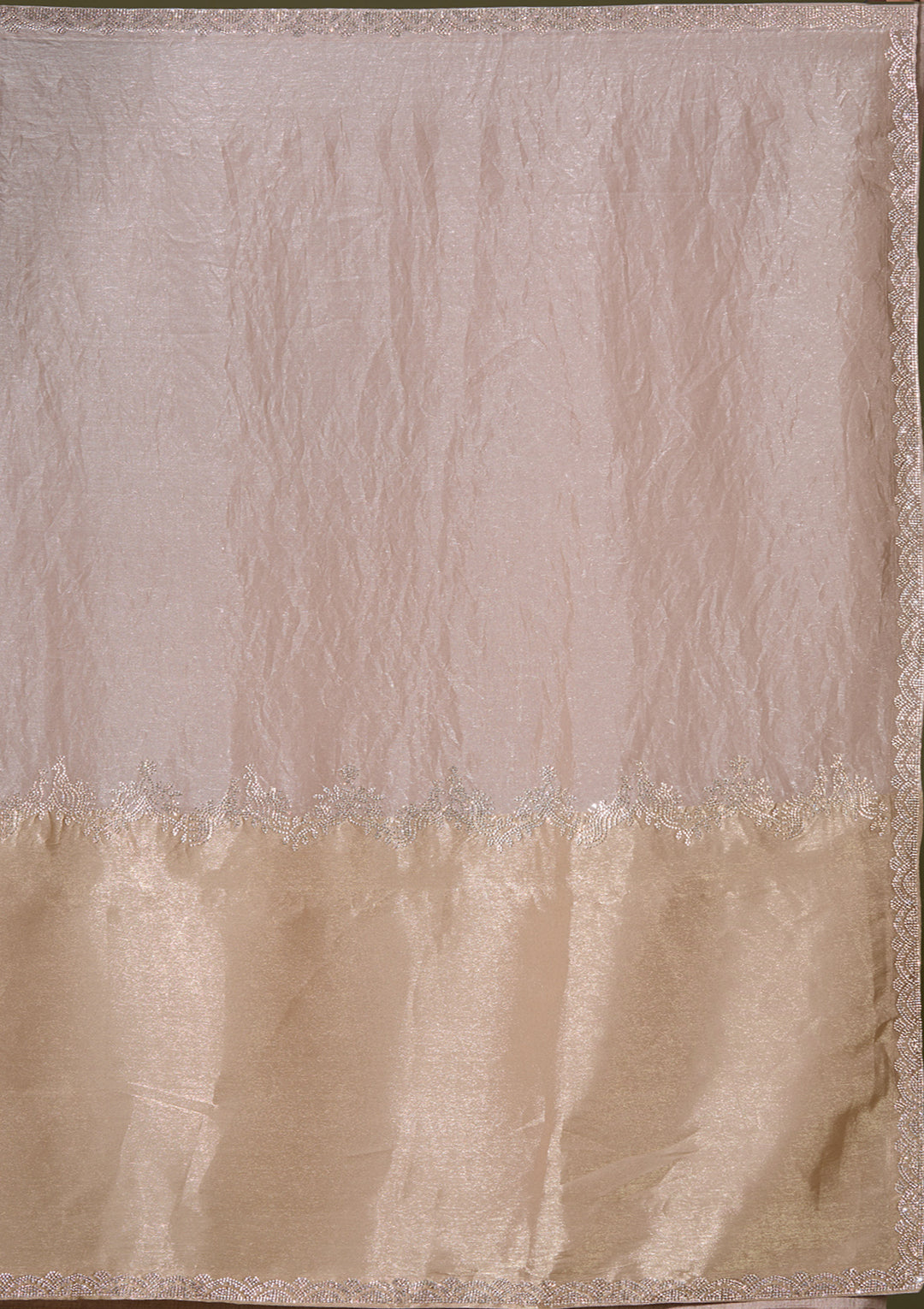 Beige Satin Gold Zariwork Saree With Matching Blouse Piece