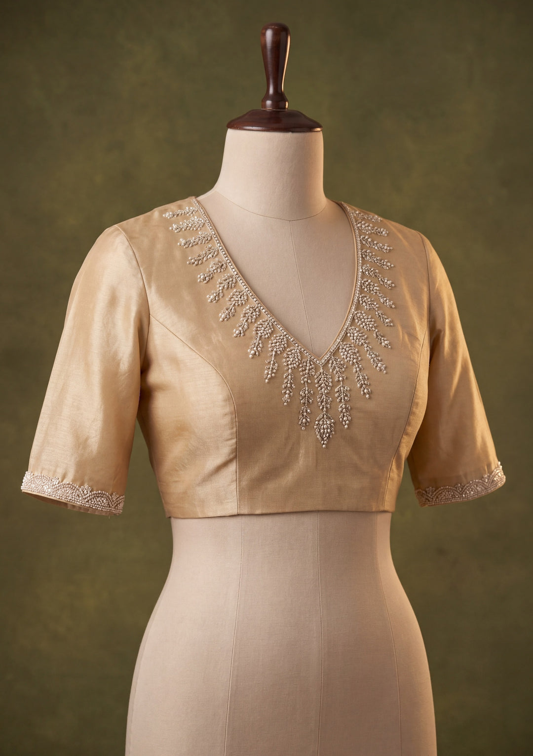 Beige Satin Gold Zariwork Saree With Matching Blouse Piece