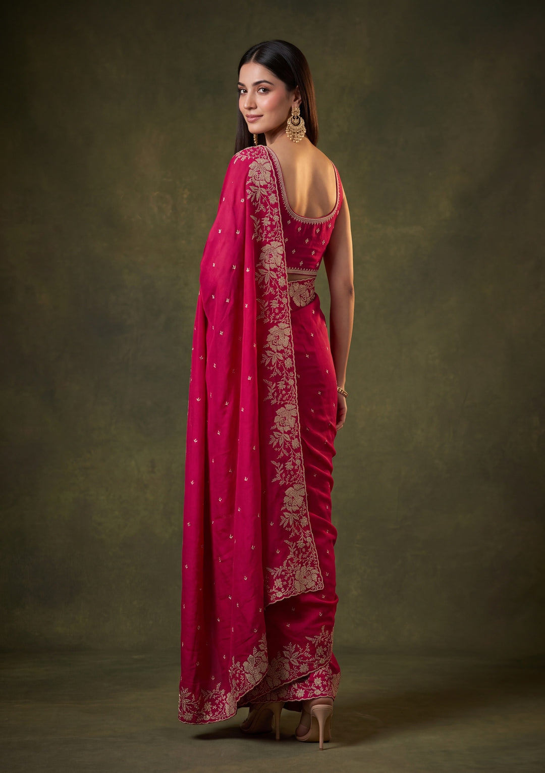 Rani Pink Soft Raw Silk Gold Zariwork Saree With Matching Blouse Piece