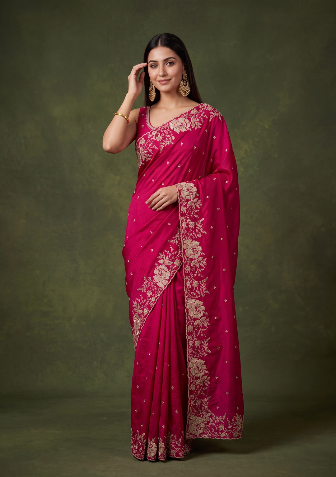 Rani Pink Soft Raw Silk Gold Zariwork Saree With Matching Blouse Piece