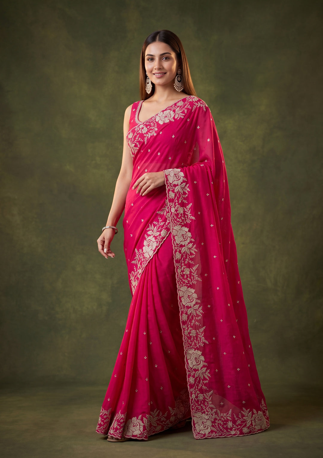 Rani Pink Soft Raw Silk Gold Zariwork Saree With Matching Blouse Piece