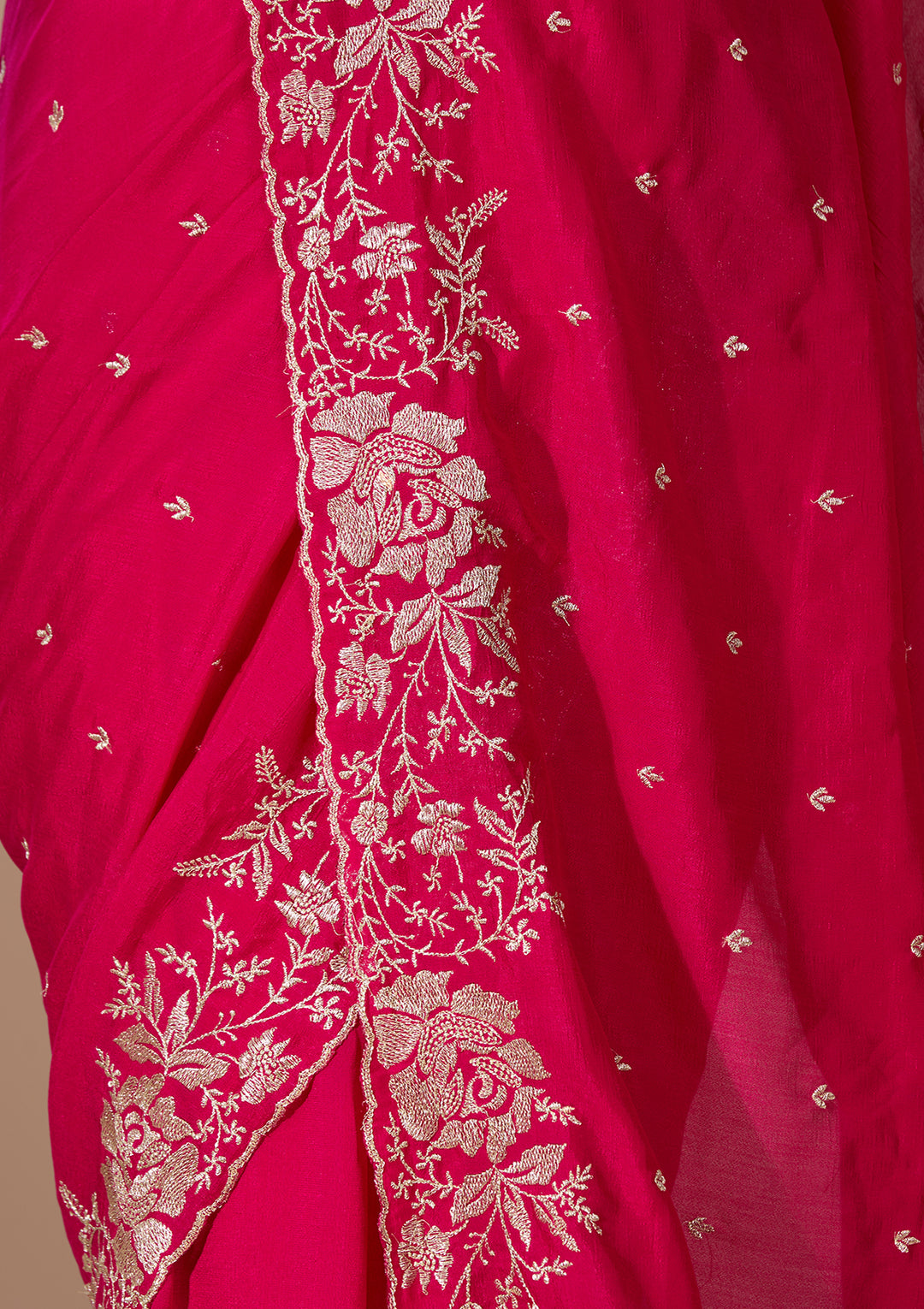 Rani Pink Soft Raw Silk Gold Zariwork Saree With Matching Blouse Piece