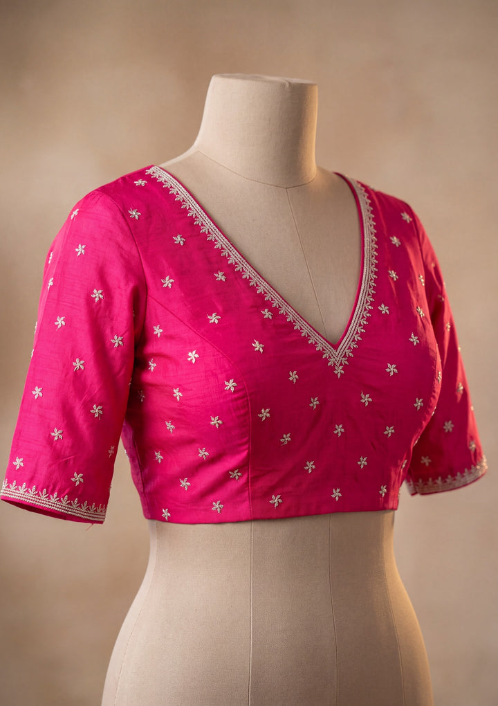 Rani Pink Soft Raw Silk Gold Zariwork Saree With Matching Blouse Piece