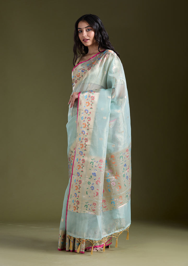 Sea Green Zariwork (Gold) Banarasi Silk Saree