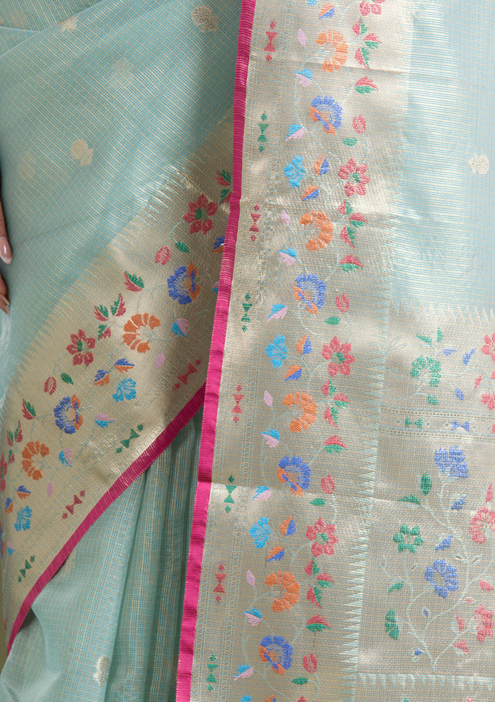 Sea Green Zariwork (Gold) Banarasi Silk Saree