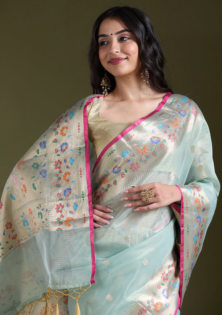 Sea Green Zariwork (Gold) Banarasi Silk Saree