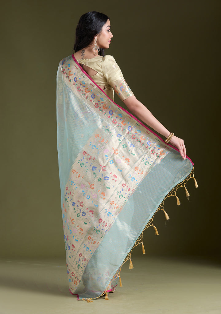 Sea Green Zariwork (Gold) Banarasi Silk Saree