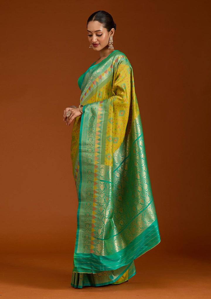 Parrot Green Pochampalli Silk Saree