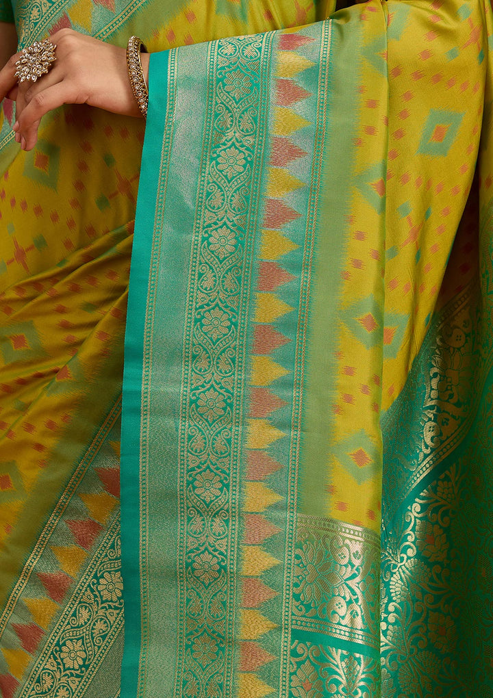 Parrot Green Pochampalli Silk Saree