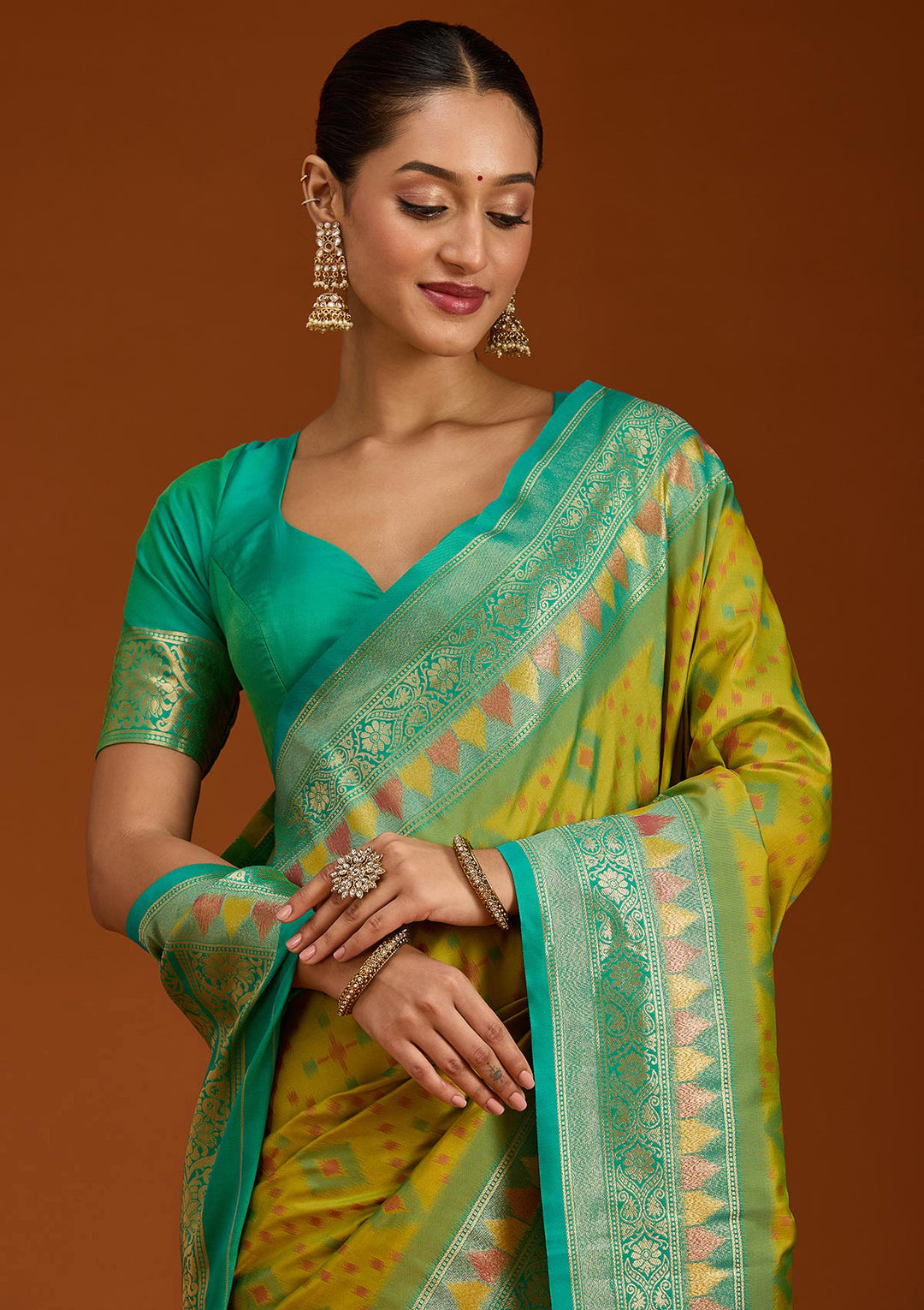 Parrot Green Pochampalli Silk Saree