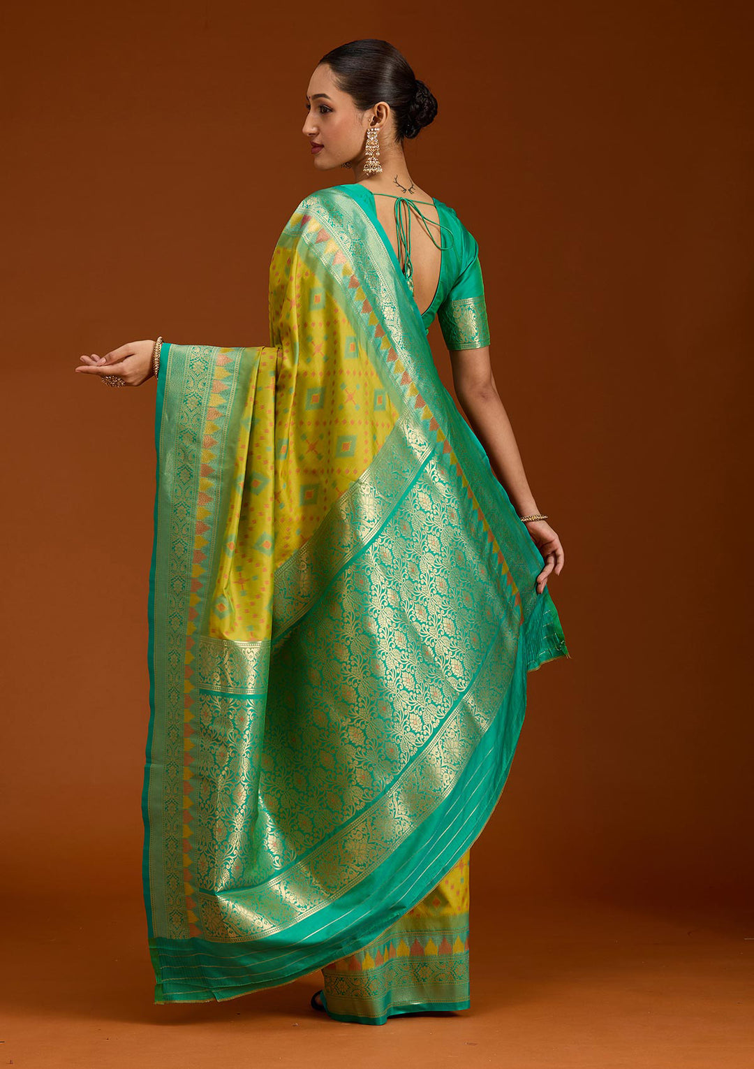 Parrot Green Pochampalli Silk Saree