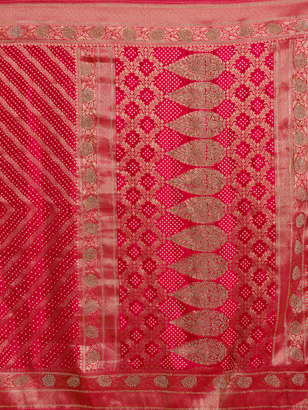 Magenta Pink Silk Jaal Stonework Saree With Matching Blouse Piece
